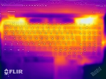 Oppervlaktetemperaturen bij de stresstest (boven)