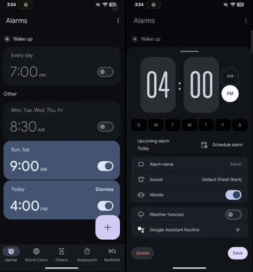 Google's geruchtmakende Material 3 Expressive update voor zijn Klok-app. (Afbeeldingsbron: Mystic Leaks via 9to5Google)