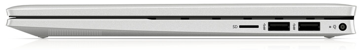 Rechterzijde: Kaartlezer (microSD), twee USB 3.2 Gen 1 poorten (Type-A), oplaadpoort