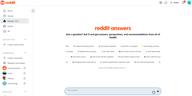 Reddit Antwoorden pagina (Afbeelding Bron: Reddit/Antony Muchiri)