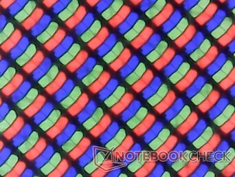 Scherpe RGB-subpixelreeks van glanzend paneel. De korreligheid is minimaal