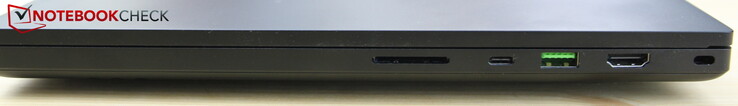 Rechts: SD-lezer, USB-C Thunderbolt 4, USB-A 3.2 Gen 2, HDMI 2.1, Kensington