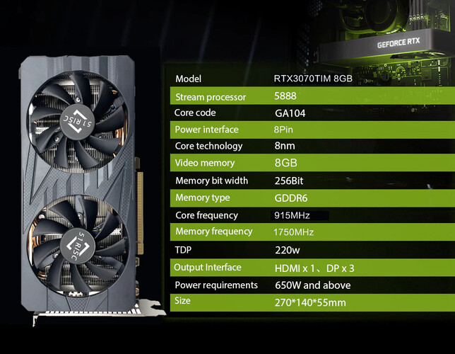 51Risc RTX 3070 TiM GPU - Specificaties. (Beeldbron: Aliexpress)