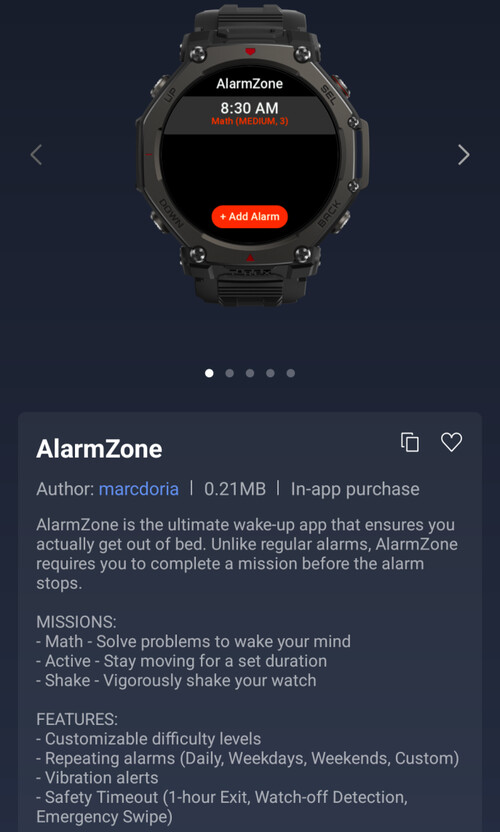 De AlarmZone Mini App voor Amazfit smartwatches