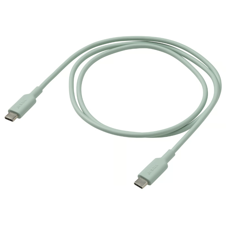 De IKEA Sittbrun USB-C naar USB-C kabel in lichtgroen. (Afbeelding bron: IKEA)