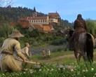 Een afbeelding van een kasteel en personages in Kingdom Come: Deliverance.