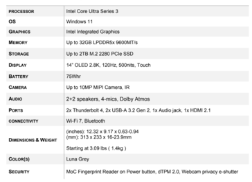 Lenovo ThinkBook Gen 7 Auto Twist specificaties. (Afbeeldingsbron: Lenovo)