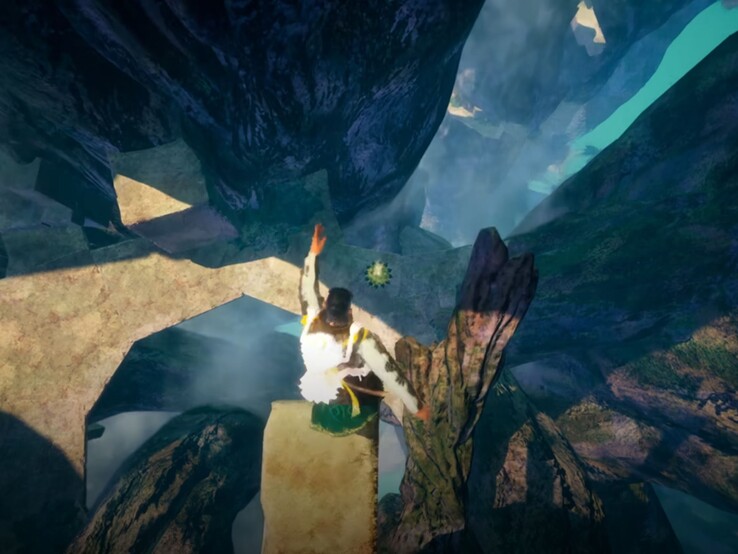 Deze screenshot uit de officiële trailer toont een bloemknop op de grond eronder die de val zal opvangen.