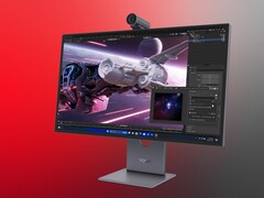 Lenovo Yoga Pro 27UD-10 4K OLED-monitor voorzijde getoond onder een hoek (Afbeelding bron: Lenovo PR)