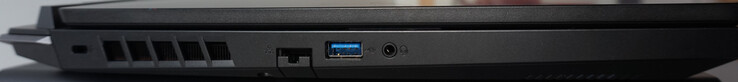 Poorten links: Kensington-slot, LAN (1 Gbit/s), USB-A (5 Gbit/s), headset
