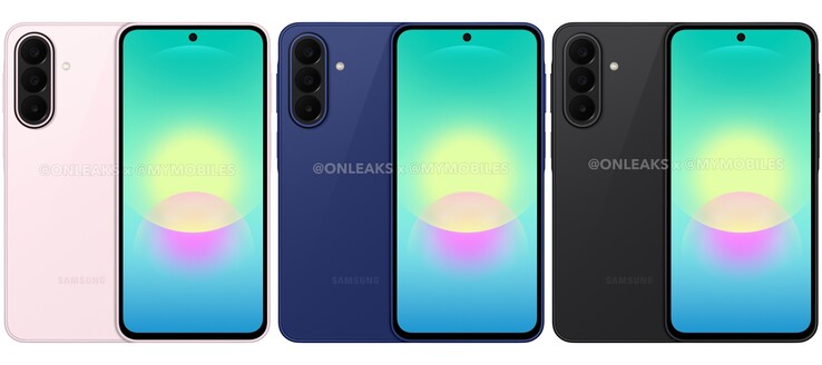 Officieel uitziende Galaxy A27 renders. De Galaxy A27 wordt naar verwachting geleverd in lichtroze, blauw en zwart.