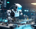 Afbeelding van een fictieve robot in een industriële werkomgeving