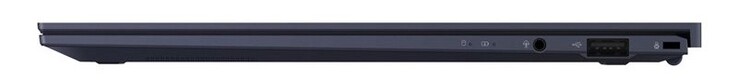 Rechts: gecombineerde 3.5-mm-audio-klink, 1x USB 3.1 Gen2 Type-A, poort voor kabelslot