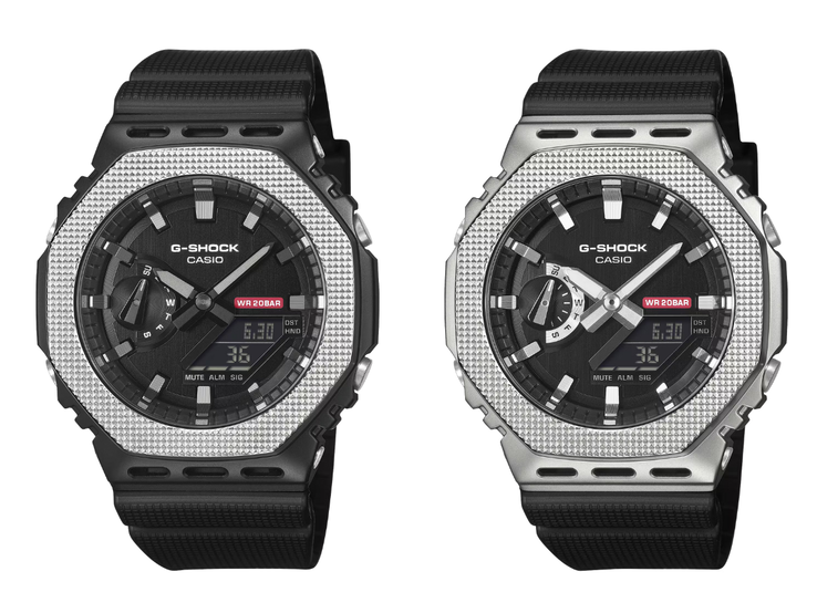 De Casio G-Shock GM-5600M-1 (links) en GM-2100M-1A (rechts). (Afbeeldingsbron: Casio, bewerkt)