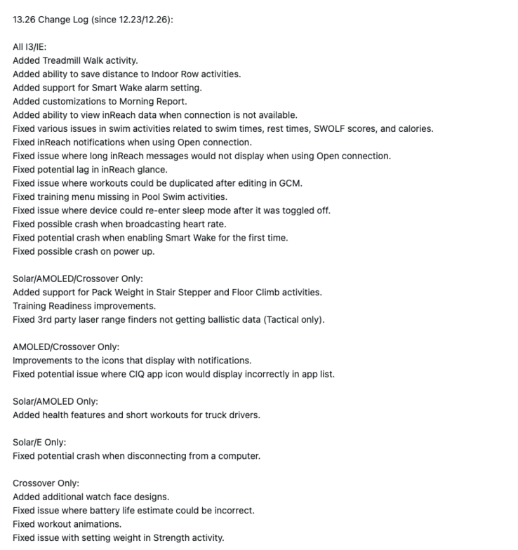 Het wijzigingslogboek voor Garmin systeemsoftware 13.26