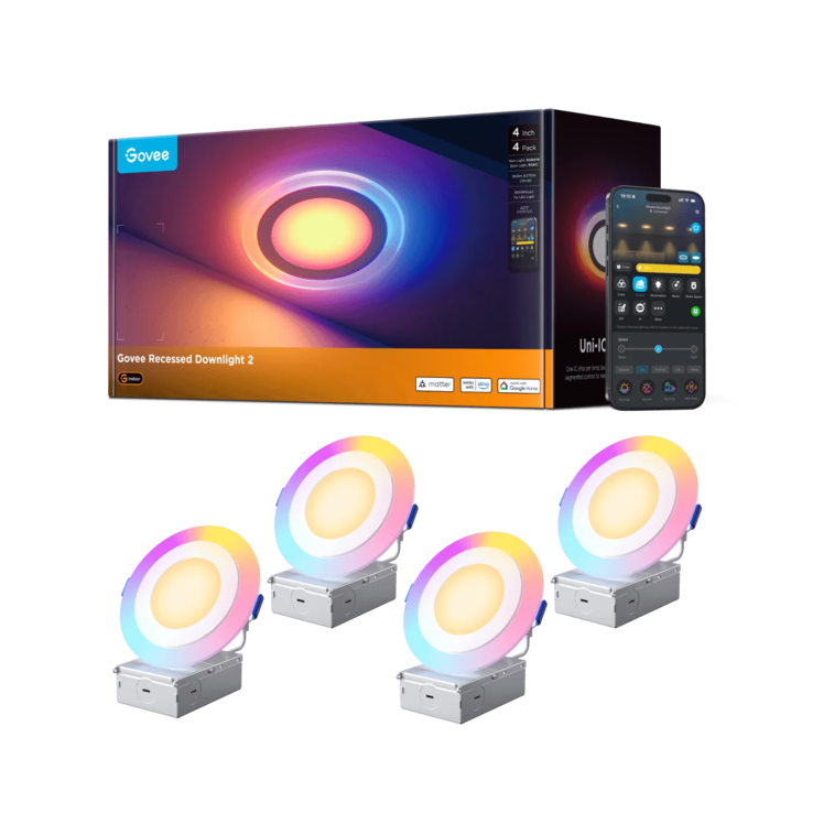De Govee 4-inch/99mm Slimme Inbouwlamp Pro met Nachtlampje. (Afbeeldingsbron: Govee)