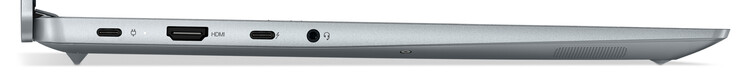 Linkerzijde: USB 2.0 (Type-C; Power Delivery), HDMI, Thunderbolt 4/USB 4 (Type-C; DisplayPort, Power Delivery), combo audio