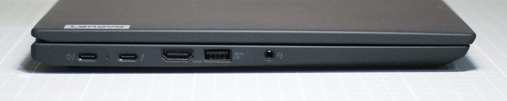 Linkerzijde: 2 x USB-C (Tunderbolt 4 + PowerDelivery); HDMI, USB Type-A 3.2 Gen 1; 3,5 mm headset-aansluiting