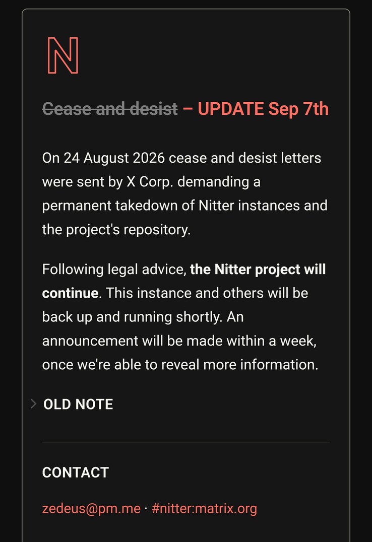 Nitter zal zijn activiteiten voortzetten ondanks de eisen van X Corp om de website te sluiten