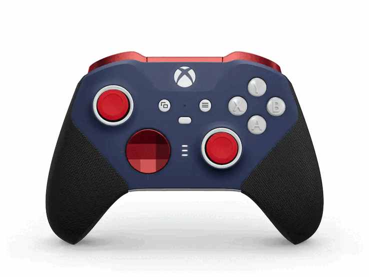 Xbox Elite Wireless Controller Series 2 Core in rood en blauw.