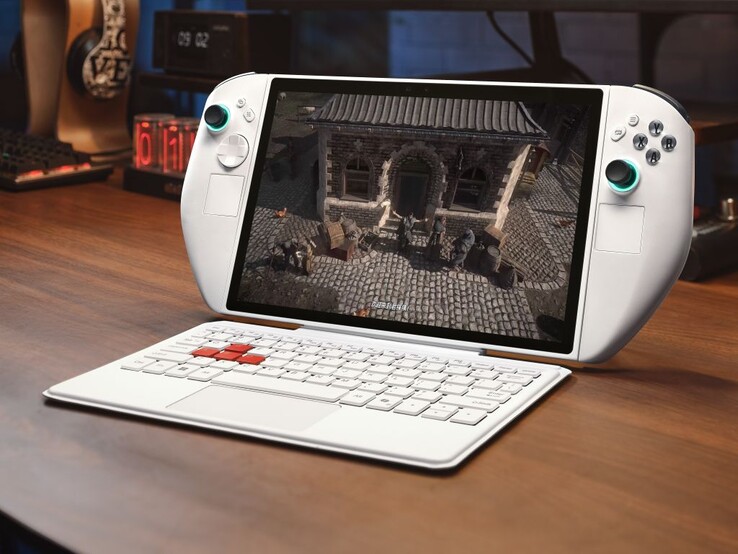 De Abxylute 3D One gaming handheld met bevestigde controllers en toetsenbord. (Afbeeldingsbron: Abxylute)