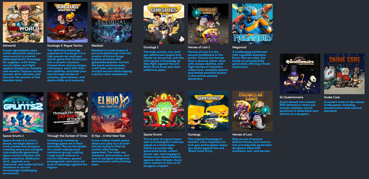 Alle spellen in de Humble Bundle Pixel en Cartoon Enthusiasts GOG-bundel (bron: Humble Bundle)