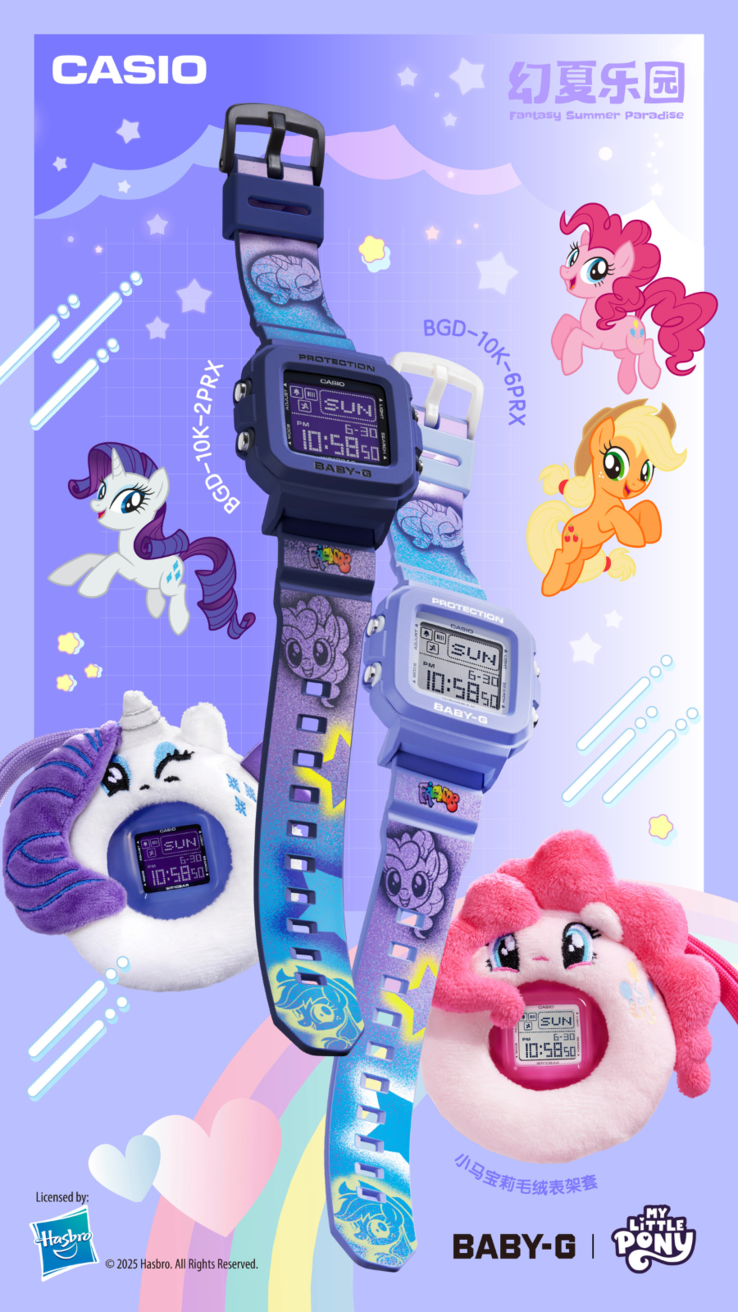 De Casio G-Shock Baby-G x My Little Pony BGD-10K-2PRX (links) en BGD-10K-6PRX (rechts) horloges. (Afbeeldingsbron: Casio)
