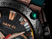 Een close-up van de bezel op de Casio MRG-B2000KT-3A (afbeelding), met het smaragdgroen in de hoek. (Afbeeldingsbron: Casioblog)