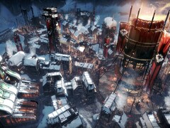 Een afbeelding waarop een stad in Frostpunk te zien is.