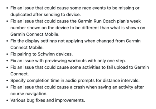 De releaseopmerkingen voor Garmin Forerunner smartwatch beta update versie 28.03