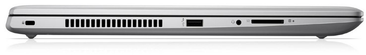 Linkerkant: Kensington lock, USB 2.0 (Type-A), audiopoort, SD kaartlezer