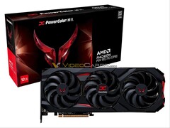 De Red Devil Radeon RX 9070 GRE van PowerColor zal naar verwachting hetzelfde koelerontwerp hebben als andere Red Devil kaarten. (Afbeeldingsbron: Videocardz) 