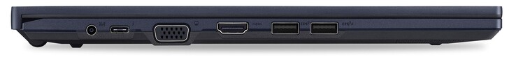 Linkerzijde: Voedingsaansluiting, 1x Thunderbolt 4, VGA, HDMI, 2x USB 3.2 Gen2