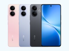 De Vivo V60 Lite 5G in de drie beschikbare kleuren: Vitality Pink, Titanium Mist Blue en Radiant Night Black (Afbeelding bron: Vivo)