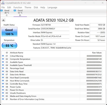 ADATA SE920 werkt met PCIe 4.0 x4