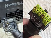 De afgebeelde, doorbrandde ASRock TempGuard-voedingsconnector met schade aan de kabels van de voeding