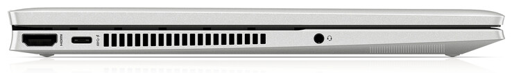 Linkerzijde: HDMI-uitgang, één USB 3.2 Gen 2-poort (Type-C; Power Delivery, DisplayPort), gecombineerde hoofdtelefoon-/microfoonaansluiting