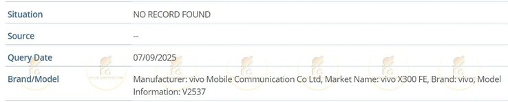 De Vivo X300 FE is gespot in de IMEI-database en het modelnummer is V2537. (Afbeeldingsbron: Passionategeekz)