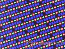 Glanzende OLED subpixel array is scherp maar van dichtbij een beetje korrelig