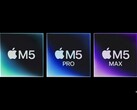 Artistieke weergave van Apple's M5, M5 Pro, en M5 Max chips. (Afbeeldingsbron: Apple, bewerkt met Gemini)