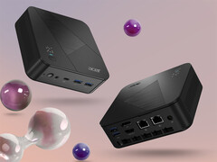 De Revo Box met Ryzen AI 9 465 heeft een strakke zwarte behuizing. Afgebeeld: een promotiefoto waarop de mini-pc vanuit verschillende hoeken te zien is.