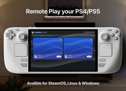 PS Remote Play in Asobi: Remote Play getoond op een Steam Deck