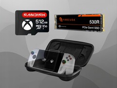 Asus ROG Ally accessoires worden getoond (Afbeelding bron: Sandisk, Seagate, Asus met bewerkingen)