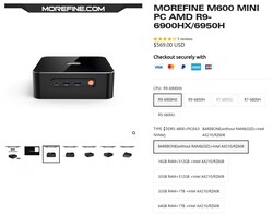 Morefine M600 configuraties (bron: Morefine)
