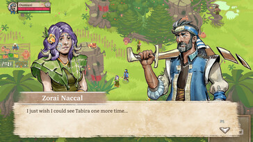 Een afbeelding van een dialoog in Moon Hunters.