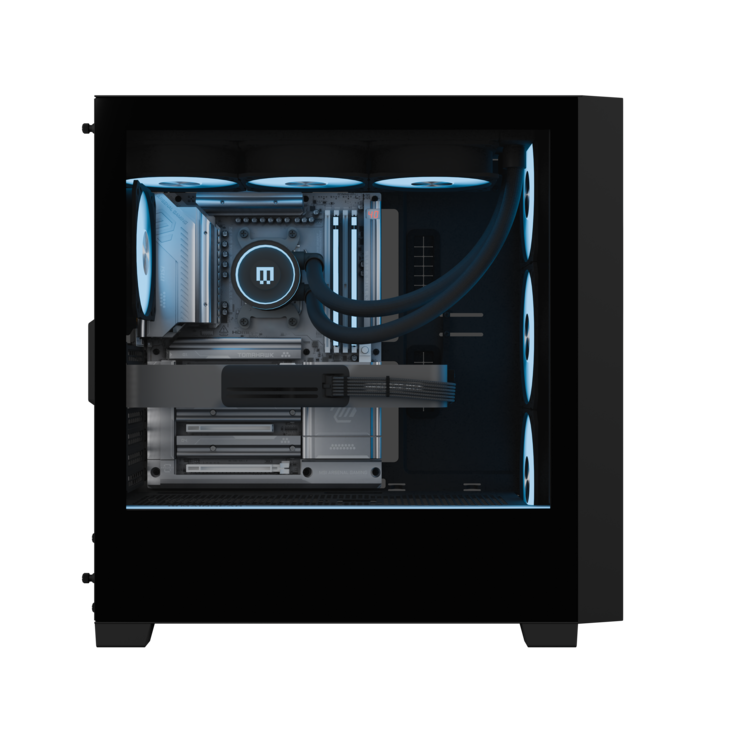 Een render van wat gebruikers kunnen verwachten van de zijkant van een gloednieuwe MG-1 gaming PC