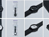 Zwart-witte FamilyMart-polshorloges, mede ontwikkeld met Citizen Watch, afgebeeld met details van de verpakking en de horlogebandjes.