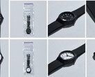 Zwart-witte FamilyMart-polshorloges, mede ontwikkeld met Citizen Watch, afgebeeld met details van de verpakking en de horlogebandjes.