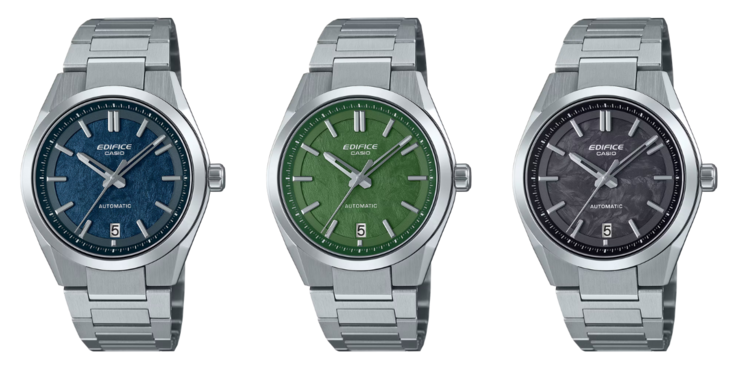 Van links naar rechts: de Casio Edifice EFK-100D-2A, EFK-100D-3A en de EFK-100CD-1A. (Afbeeldingsbron: Casio)