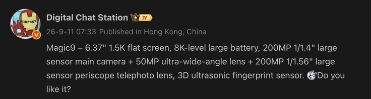 Uitgelekte details over de Honor Magic 9.